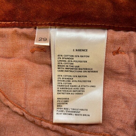 L’agence Bell high rise flare corduroy pant in rust brown. 29 - Picture 6 of 6